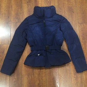 ZARA BASIC DOWN FILLED NAVY JACKET Sz S